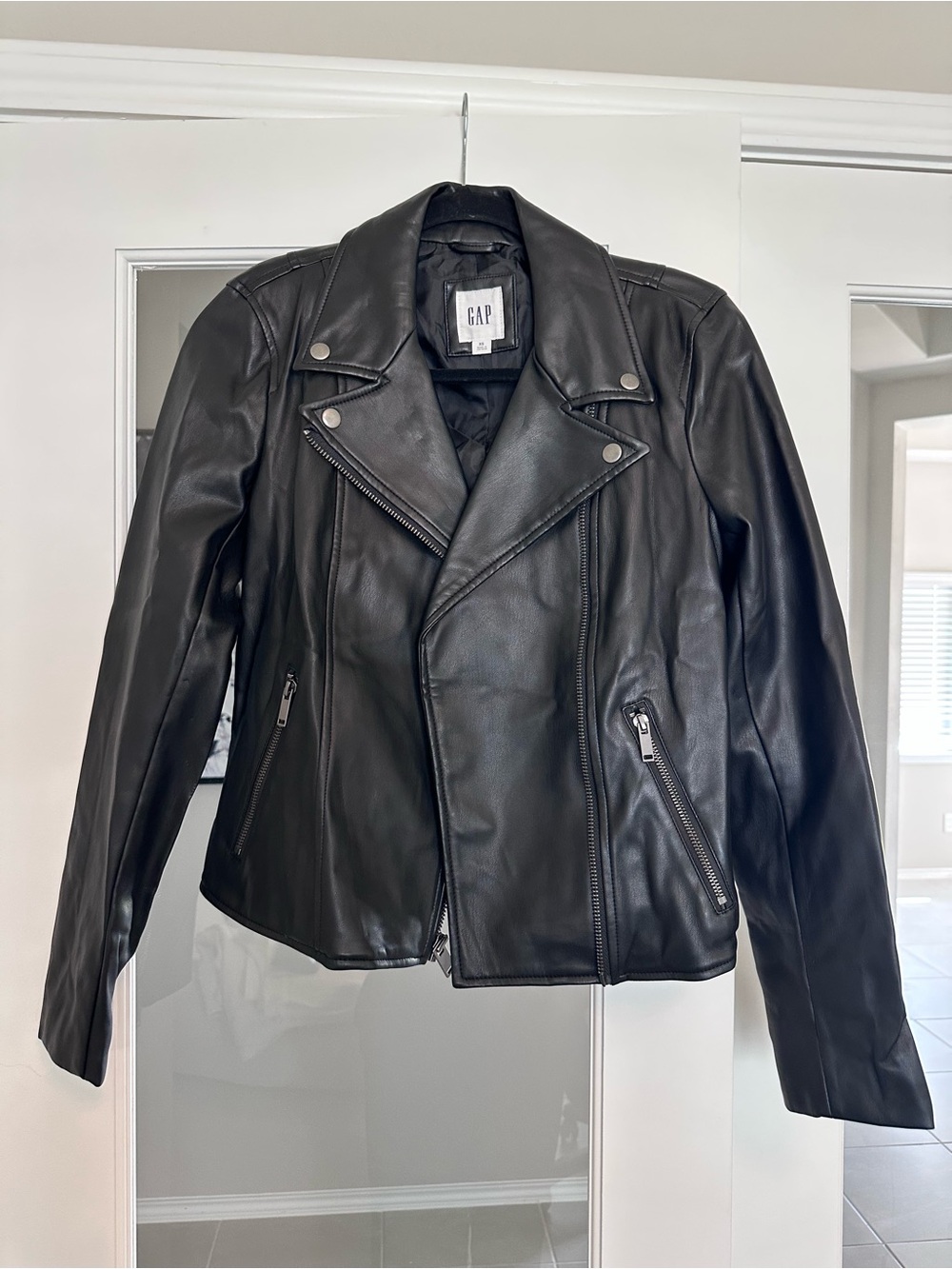 GAP Black Faux Leather Asymmetric Moto Jacket